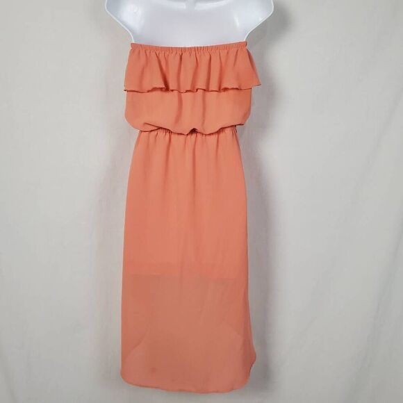 Mine Medium Salmon Pink Strapless Hi-low Dress - Picture 5 of 8